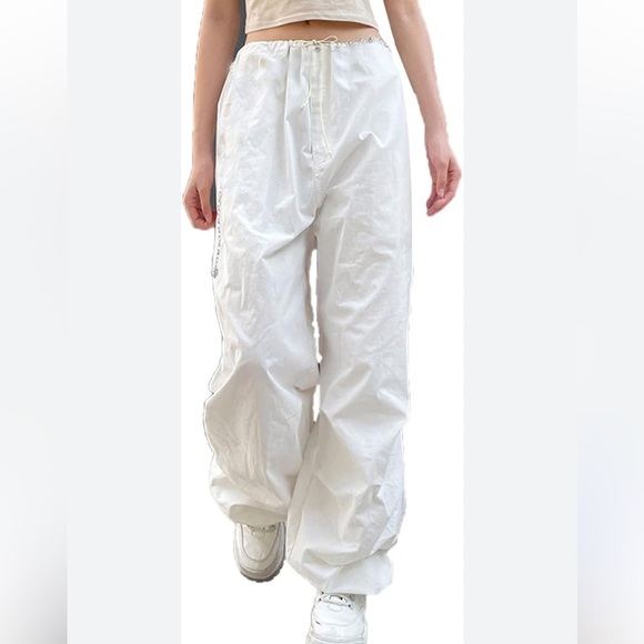 H&M Divided White Cotton Drawstring Parachute Wide Leg Pants Size XS - Picture 1 of 13